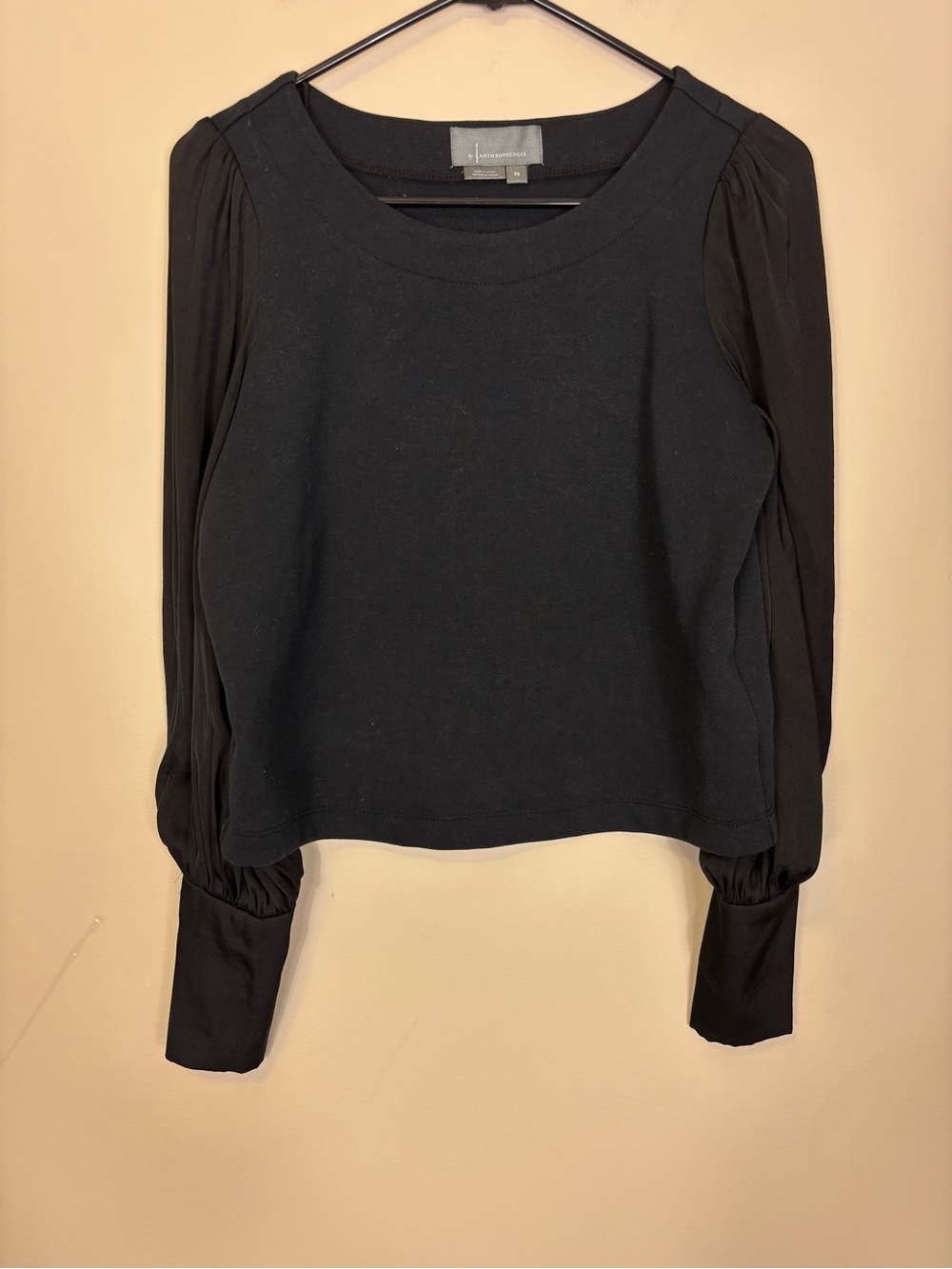 Anthropologie Black Long Sleeve Puff-Sleeve Blouse XS